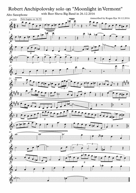 Robert Anchipolovsky Solo On Moonlight In Vermont Sheet Music