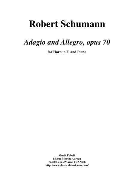 Robert Schumann Adagio And Allegro Opus 70 For Horn And Piano Sheet Music