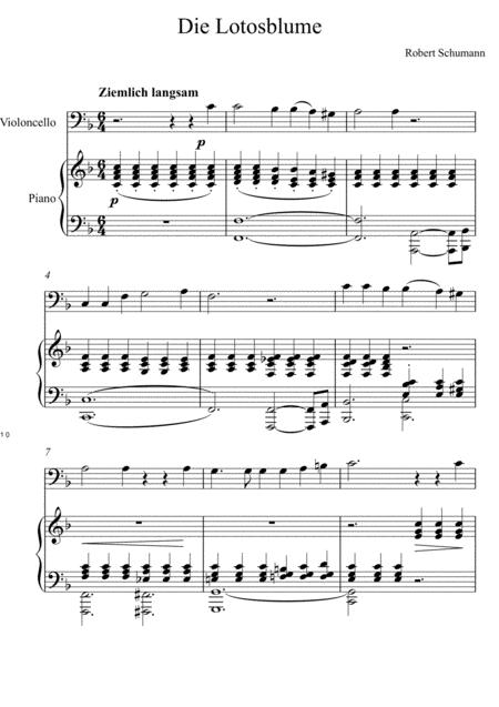 Free Sheet Music Robert Schumann Die Lotosblume Violoncello Solo