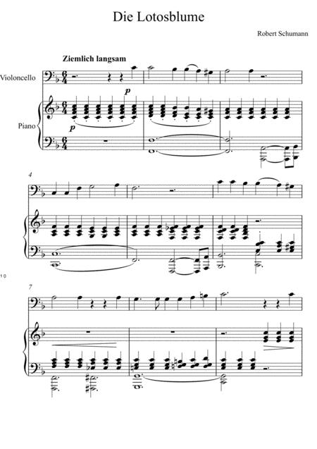 Robert Schumann Die Lotosblume Violoncello Solo Sheet Music