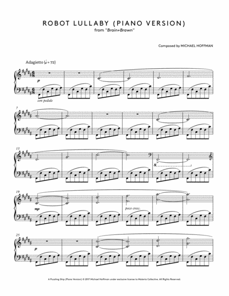 Robot Lullaby Piano Version From Brain Brawn Sheet Music