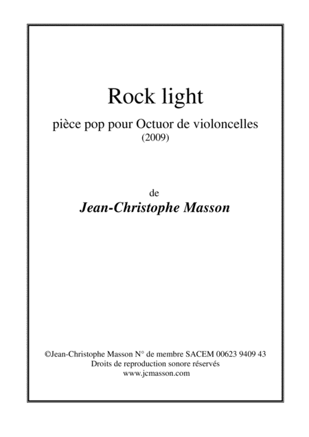 Rock Light Pice Pop Pour Octuor De Violoncelles Score And Parts Jcm 2009 Sheet Music