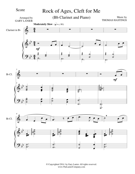 Free Sheet Music Rock Of Ages Bb Clarinet Piano And Clarinet Part