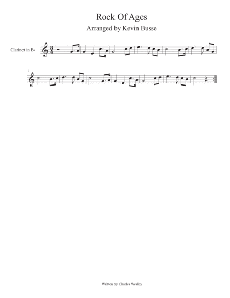 Rock Of Ages Easy Key Of C Clarinet Sheet Music