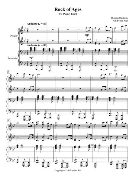 Free Sheet Music Rock Of Ages For Piano Duet