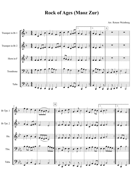 Rock Of Ages Maoz Zur Brass Quintet Sheet Music