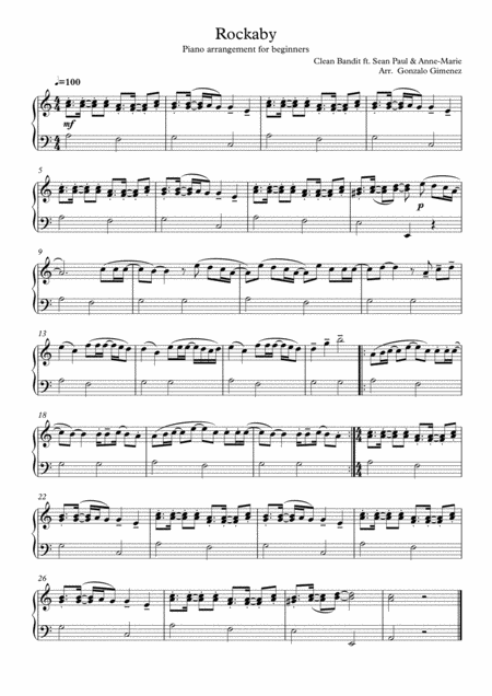 Rockaby Solo Piano Late Beginners Sheet Music