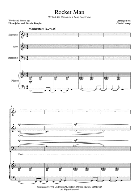 Rocket Man Elton John For Sab Choir With Piano Accompaniment Sheet Music