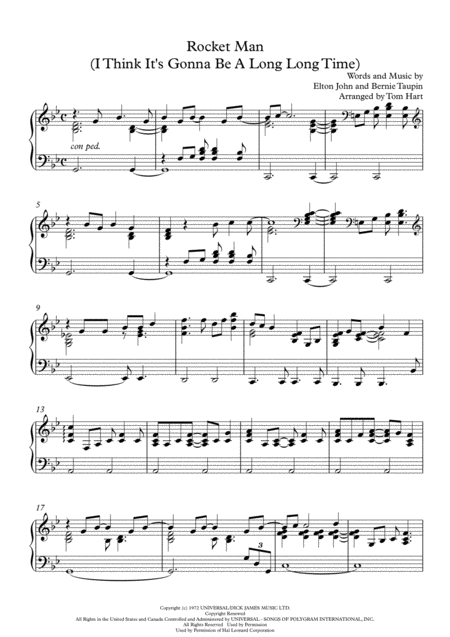 Free Sheet Music Rocket Man Piano Solo