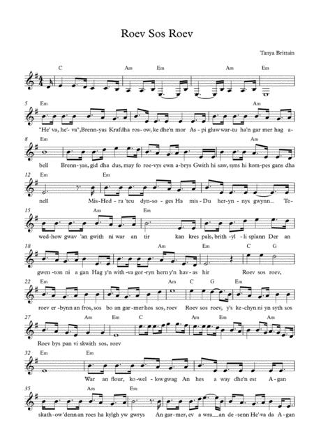 Free Sheet Music Roev Sos Roev Cornish