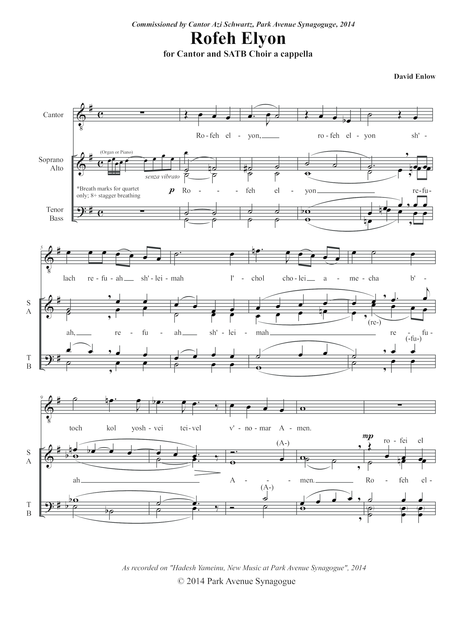 Free Sheet Music Rofeh Elyon David Enlow