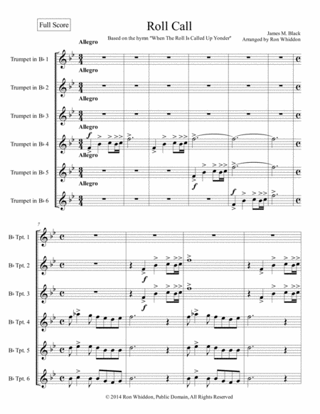 Free Sheet Music Roll Call For Six Trumpets