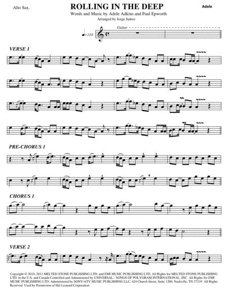 Free Sheet Music Rolling In The Deep Alto Sax