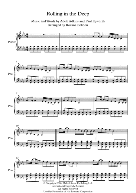 Rolling In The Deep By Adele Piano Sheet Music