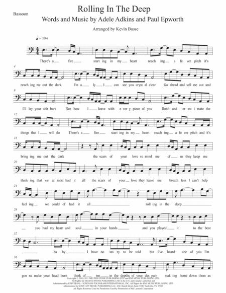 Free Sheet Music Rolling In The Deep Easy Key Of C Bassoon