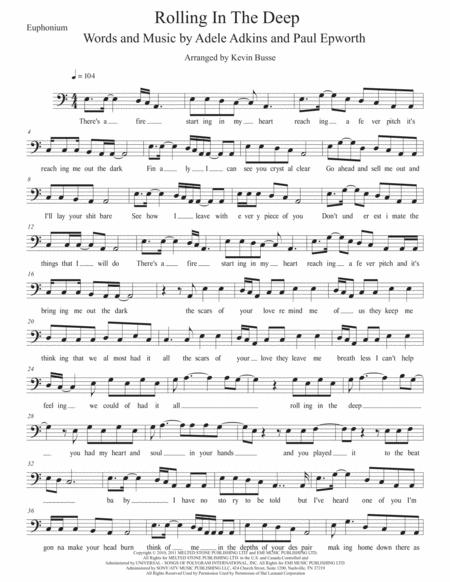 Free Sheet Music Rolling In The Deep Easy Key Of C Euphonium