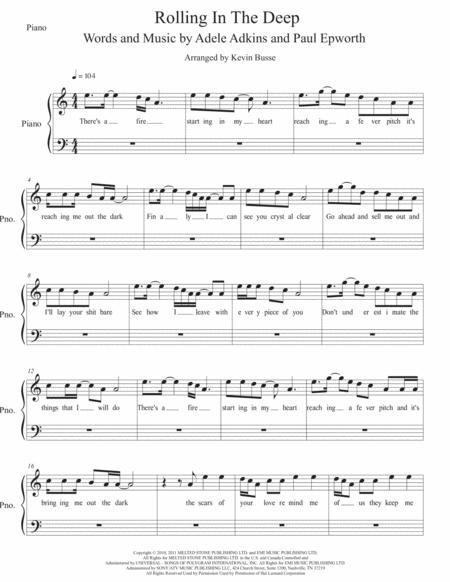 Free Sheet Music Rolling In The Deep Easy Key Of C Piano