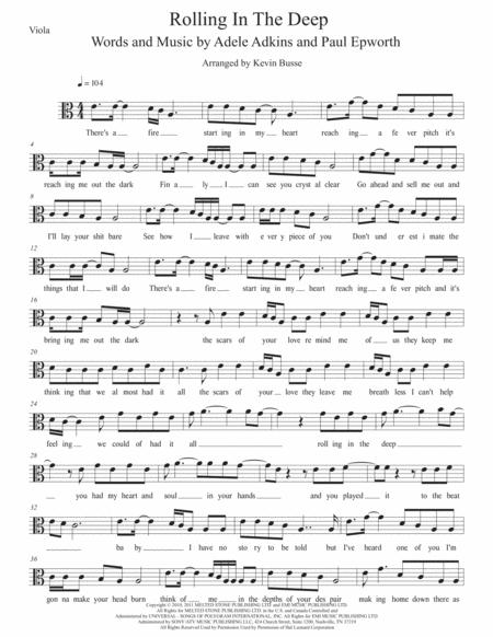 Free Sheet Music Rolling In The Deep Easy Key Of C Viola