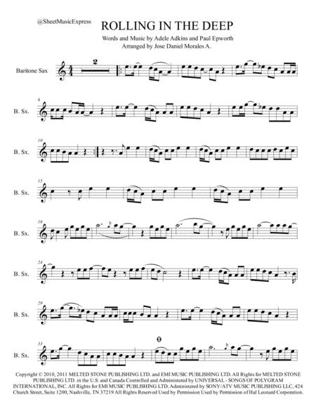 Rolling In The Deep For Baritone Sax Sheet Music