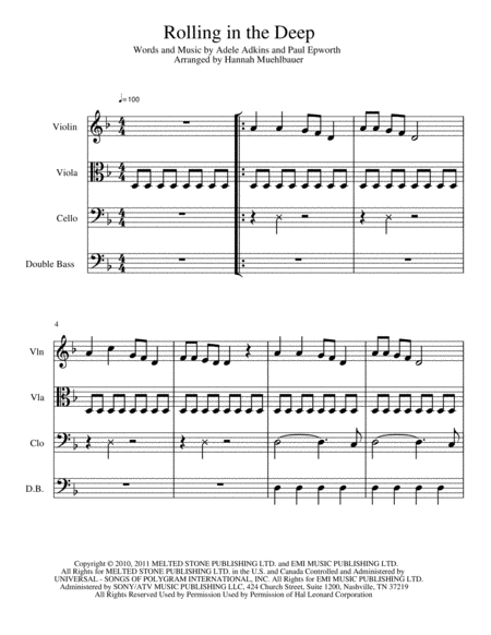 Free Sheet Music Rolling In The Deep For Beginning Strings