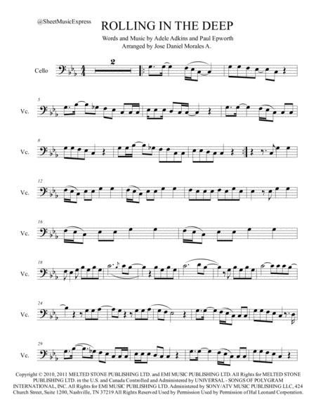 Rolling In The Deep For Cello Sheet Music