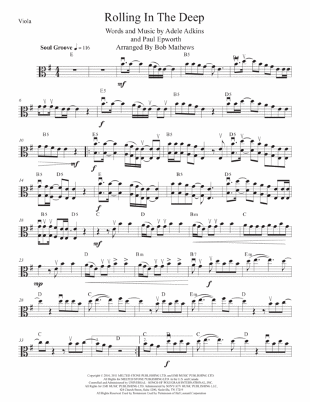 Rolling In The Deep For Viola Solo Sheet Music