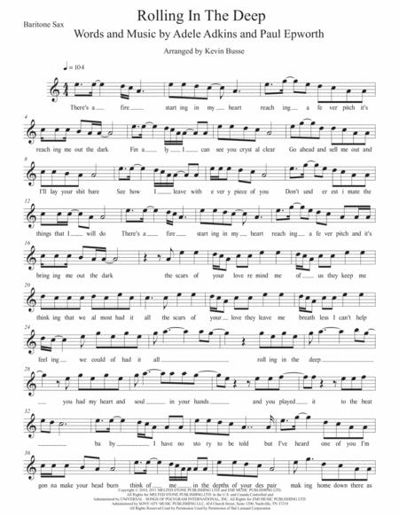 Rolling In The Deep Original Key Bari Sax Sheet Music