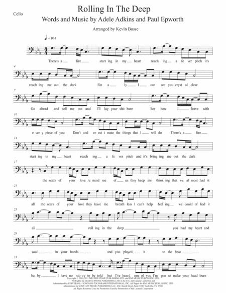Free Sheet Music Rolling In The Deep Original Key Cello