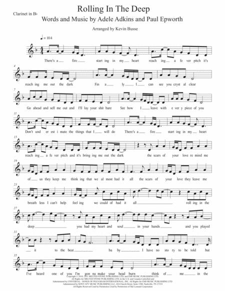 Rolling In The Deep Original Key Clarinet Sheet Music