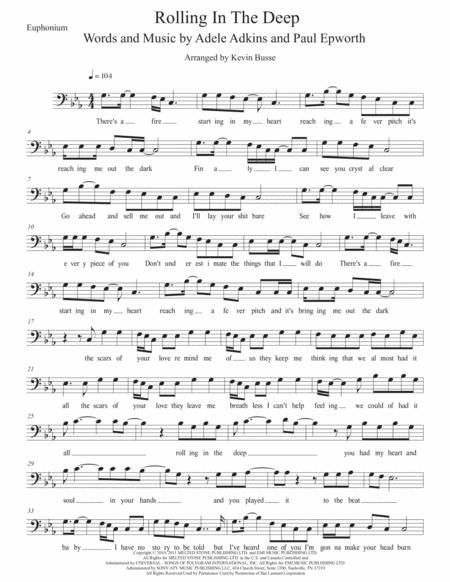 Free Sheet Music Rolling In The Deep Original Key Euphonium