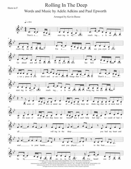 Rolling In The Deep Original Key Horn In F Sheet Music