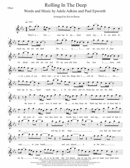 Free Sheet Music Rolling In The Deep Original Key Oboe