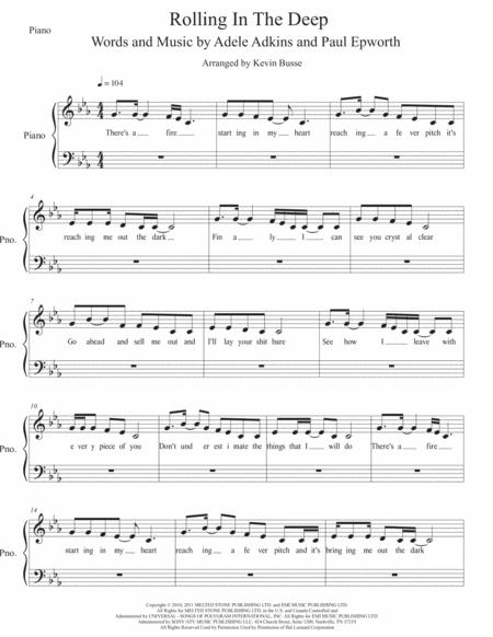 Rolling In The Deep Original Key Piano Sheet Music