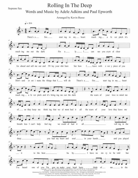 Free Sheet Music Rolling In The Deep Original Key Soprano Sax