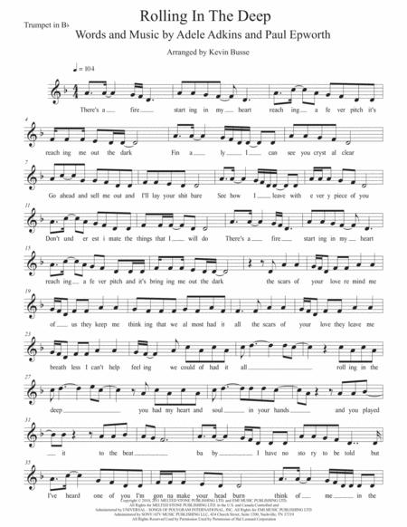 Rolling In The Deep Original Key Trumpet Sheet Music