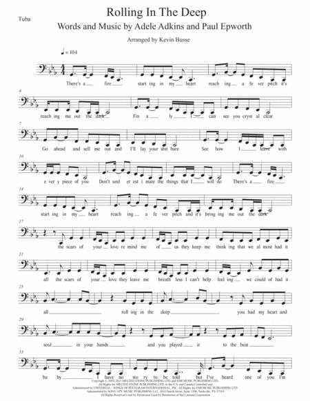 Rolling In The Deep Original Key Tuba Sheet Music