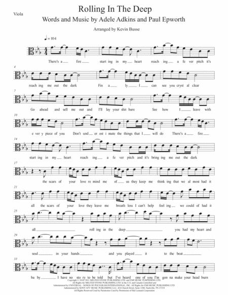 Rolling In The Deep Original Key Viola Sheet Music