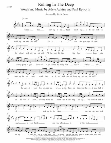 Rolling In The Deep Original Key Violin Sheet Music