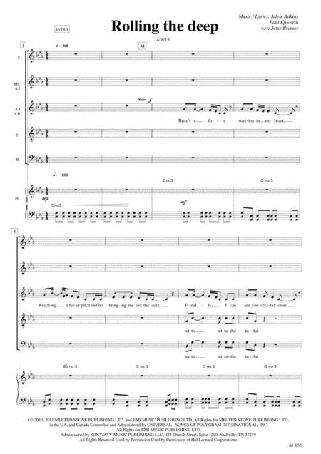 Rolling In The Deep Saatb Piano Sheet Music