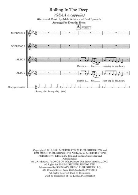 Rolling In The Deep Ssaa Unaccompanied Womens Choir Sheet Music