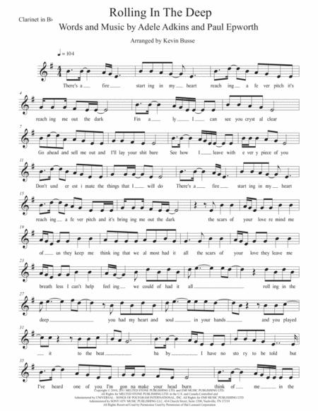 Free Sheet Music Rolling In The Deep W Lyrics Clarinet