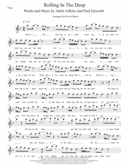 Rolling In The Deep W Lyrics Flute Sheet Music