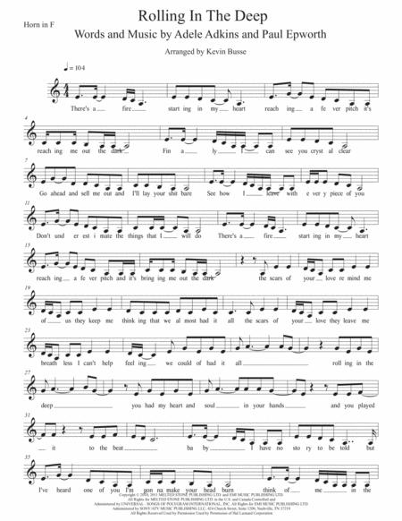 Rolling In The Deep W Lyrics Horn In F Sheet Music