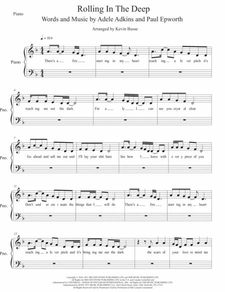 Rolling In The Deep W Lyrics Piano Sheet Music