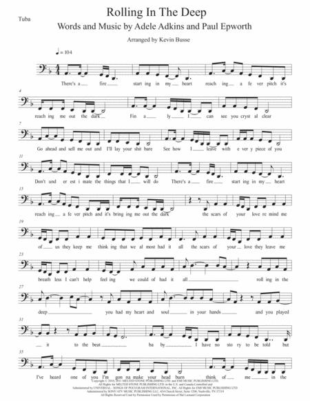 Rolling In The Deep W Lyrics Tuba Sheet Music