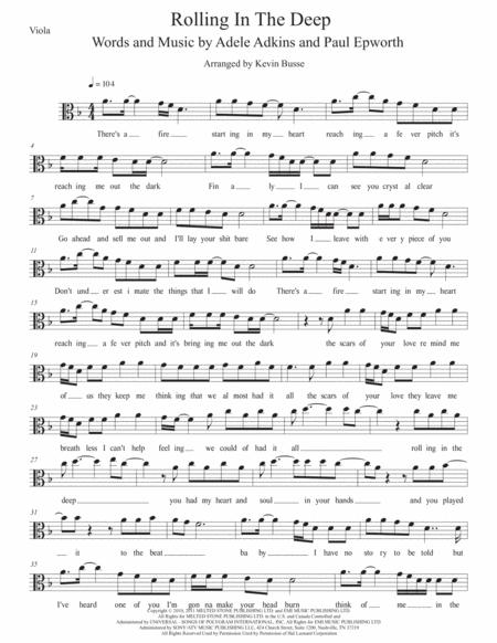 Rolling In The Deep W Lyrics Viola Sheet Music