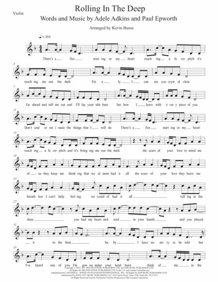 Rolling In The Deep W Lyrics Violin Sheet Music