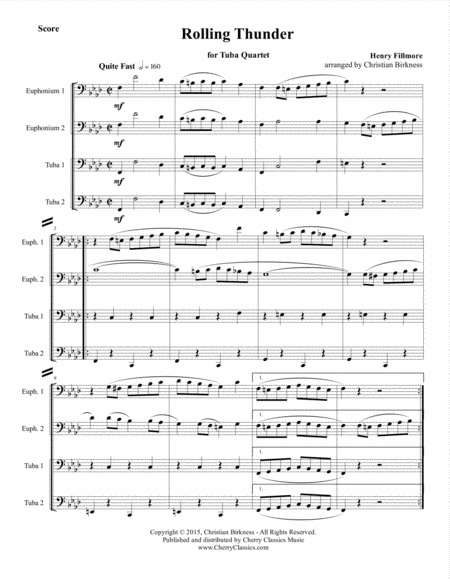 Free Sheet Music Rolling Thunder Screamer March For Tuba Quartet