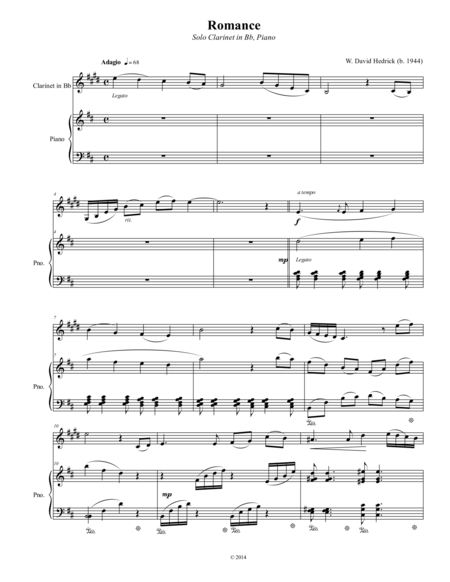 Free Sheet Music Romance For Bb Clarinet