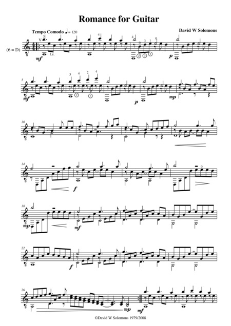 Romance For Classical Guitar Sheet Music